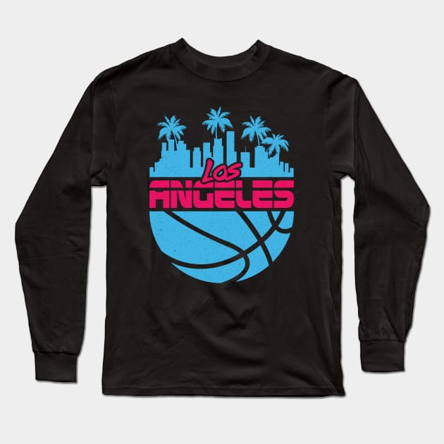 Los Angeles Vice Cityscape Basketball LA 80's Long Sleeve T-Shirt by TextTees